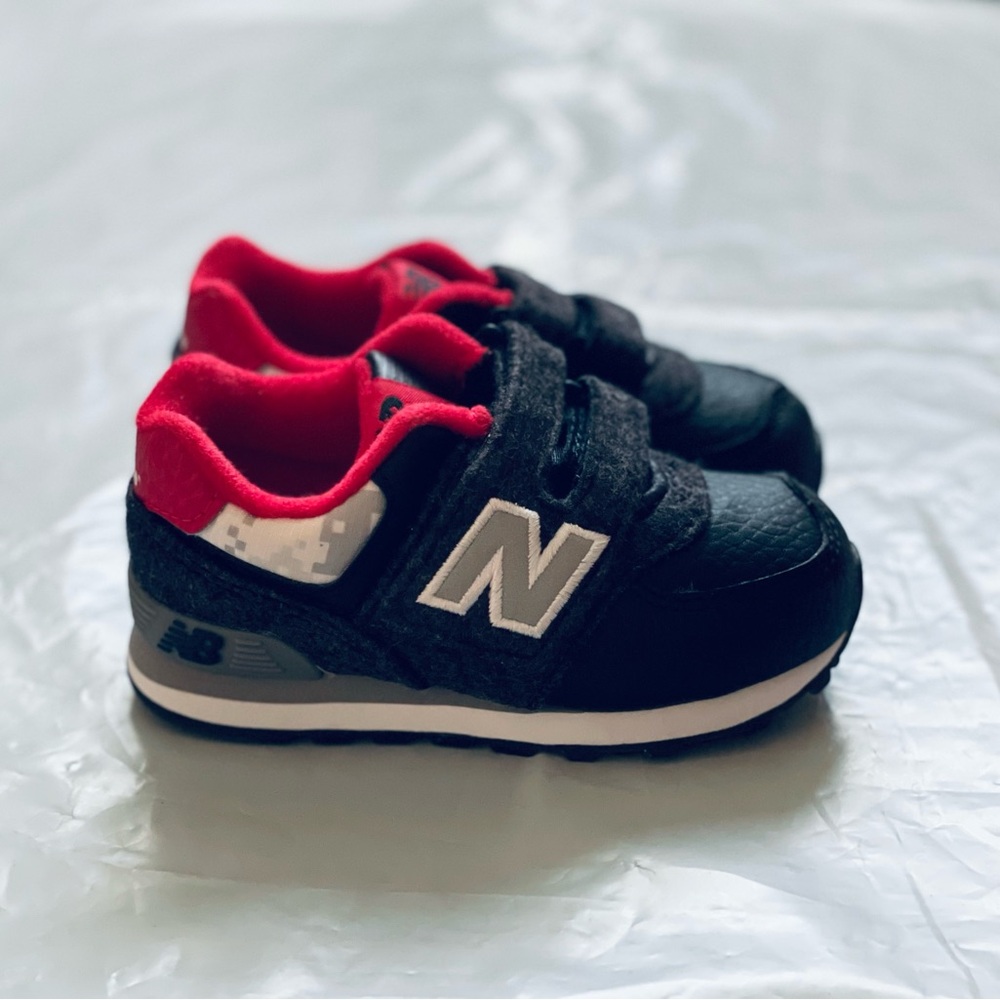 New Balance Kids Black and Red Velcro Sneakers